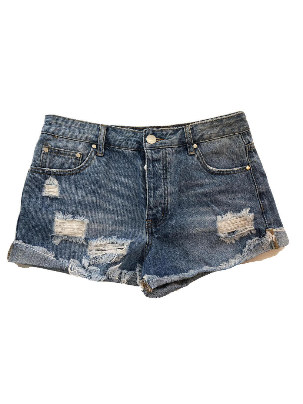 Tobi Destroyed Blue Jeans Shorts Womens 28 Mini Button Fly